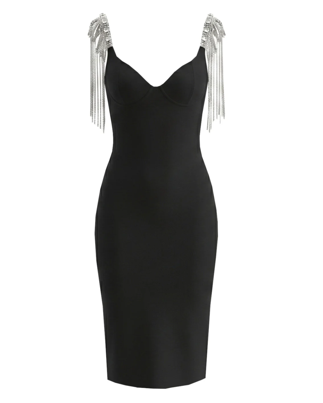 Crystal Shoulders Bustier Midi Dress Black HV2980