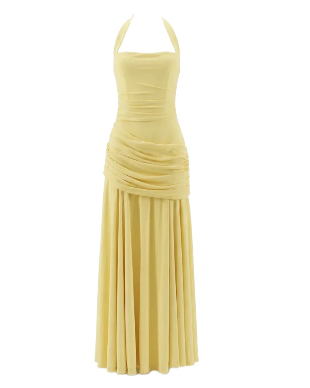 Halter Draped Detail Corset A Line Maxi Dress Yellow HV2962