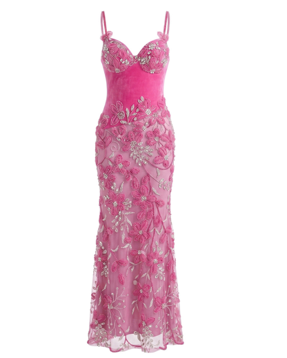 Floral Lace Bustier Maxi Dress Pink HV2928