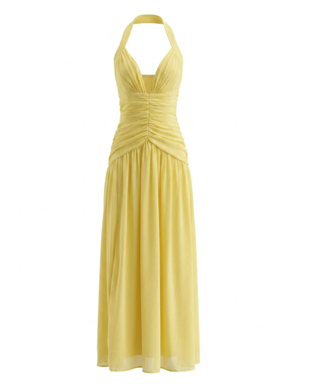 Halter Corset A Line Maxi Dress Yellow HV2960