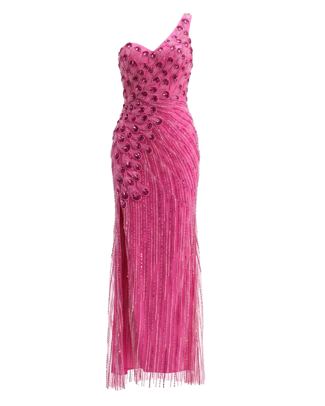 One Shoulder Sequin Maxi Dress Hot Pink HV2975