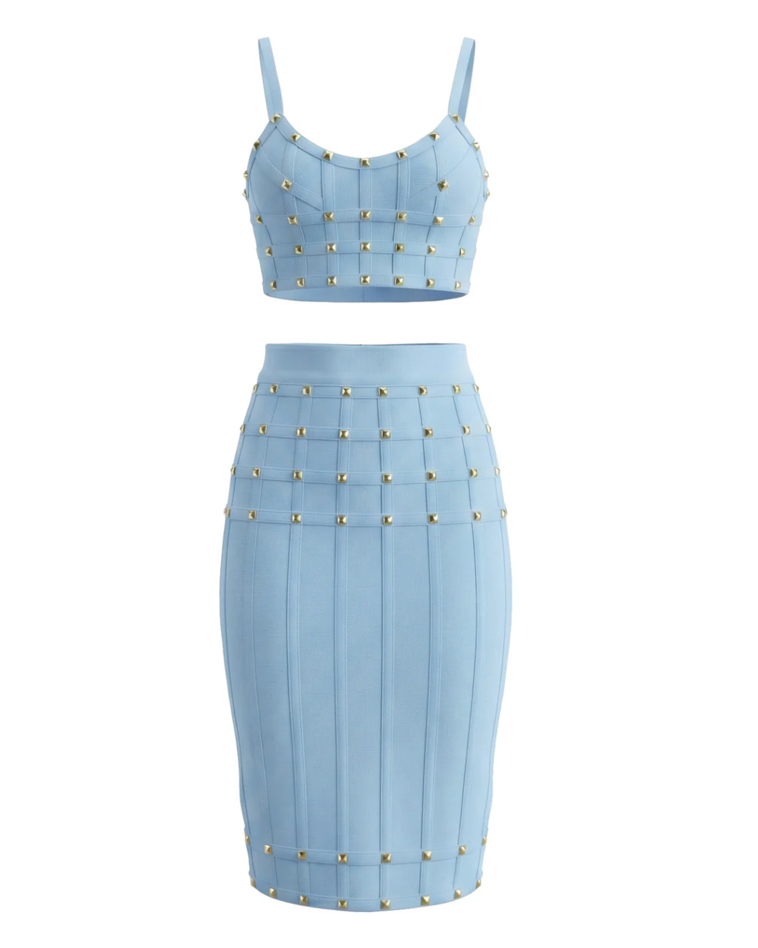 Studded Structured Midi Two Piece Dress Blue HV3036