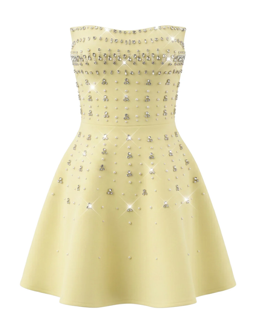 Strapless Crystal A Line Dress Yellow HV3035