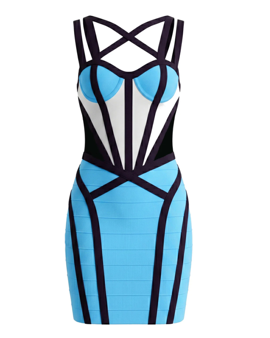 Strappy Colorblock Dress Blue Black White HV3033