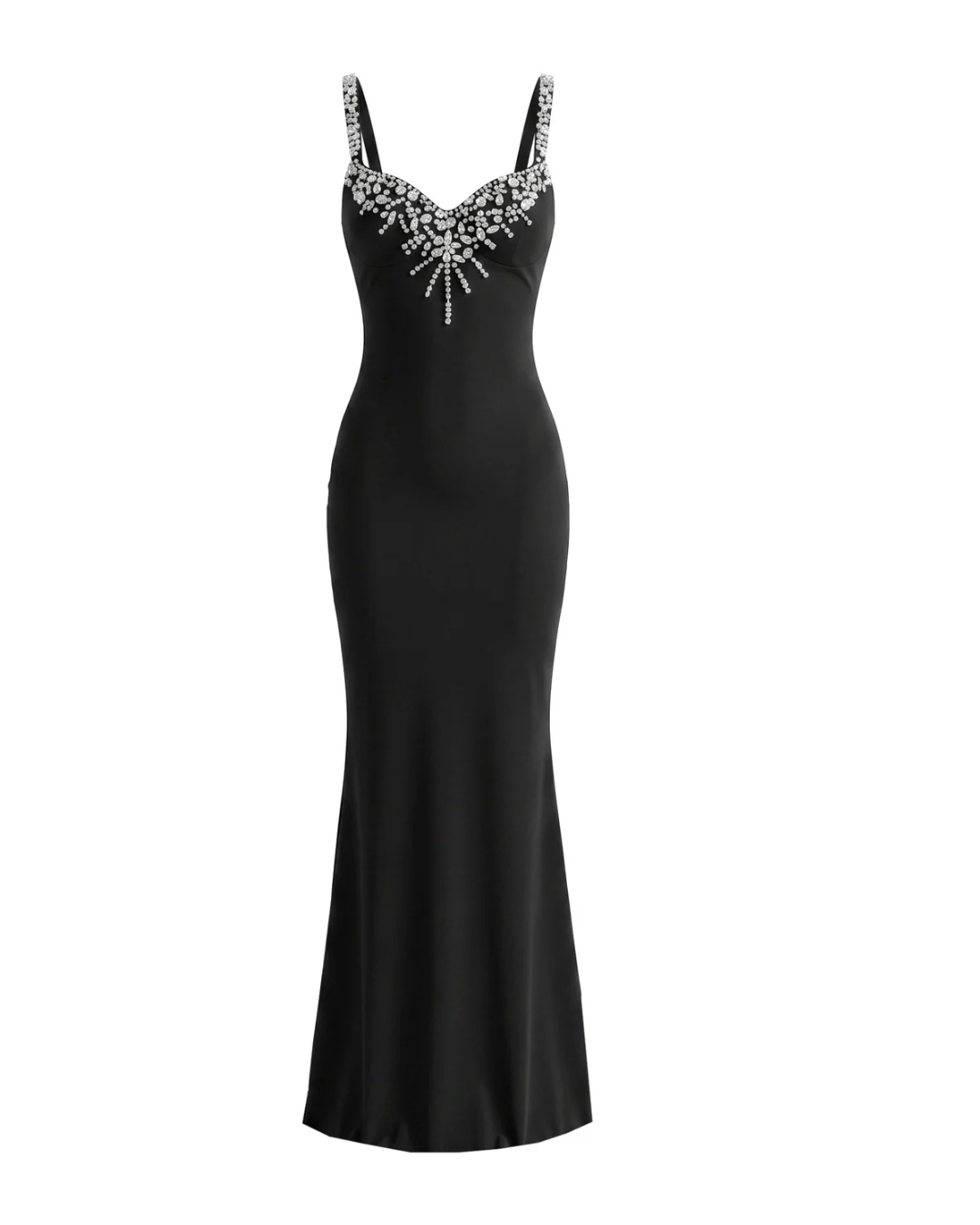 Crystal Embellished Front Maxi Dress Black HV3030