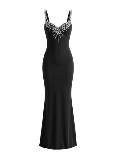 Crystal Embellished Front Maxi Dress Black HV3030