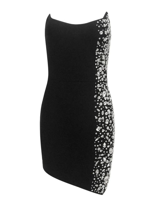 Strapless Crystal Side Dress Black HV2653