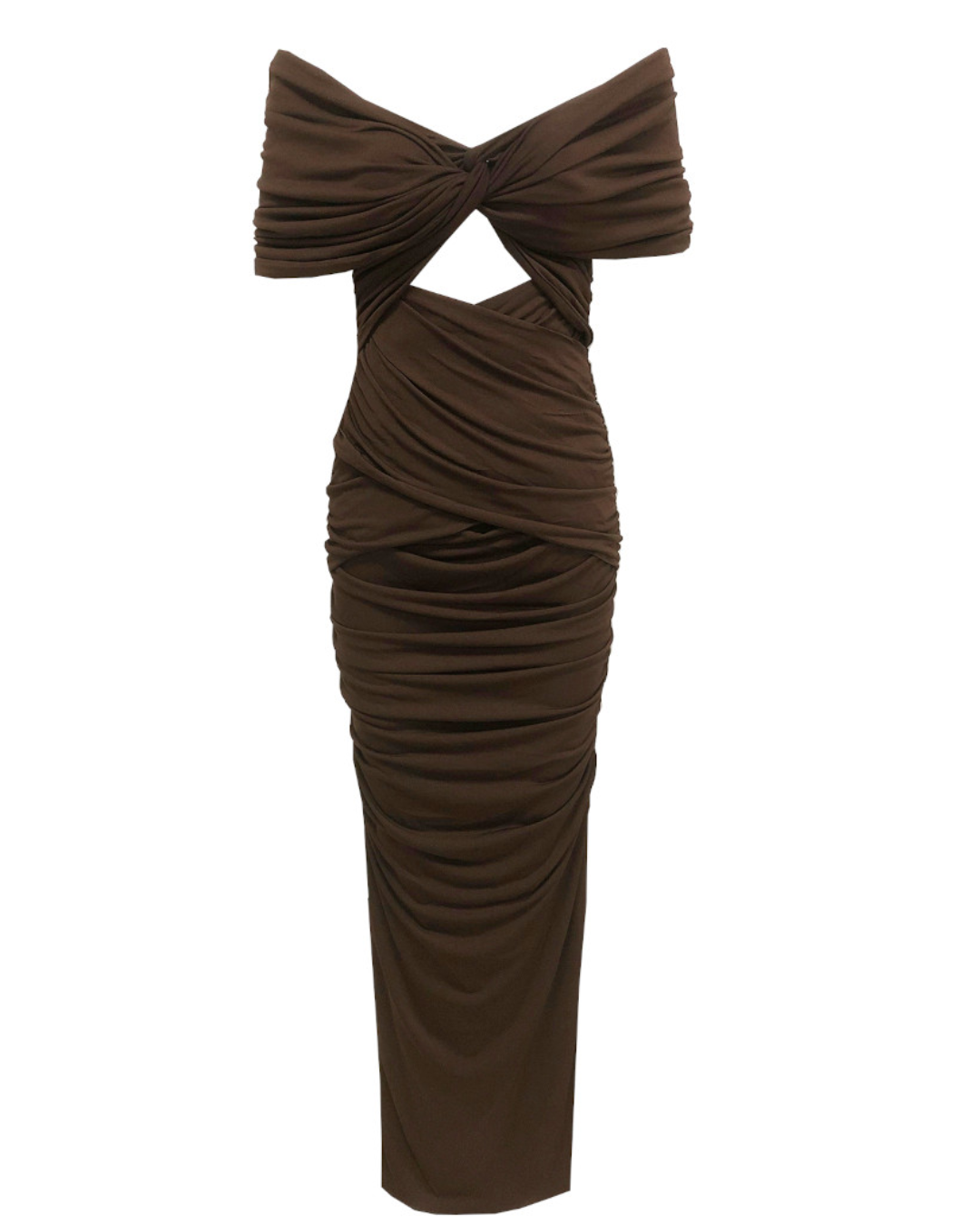 Draped Bardot Maxi Dress Brown HV2354
