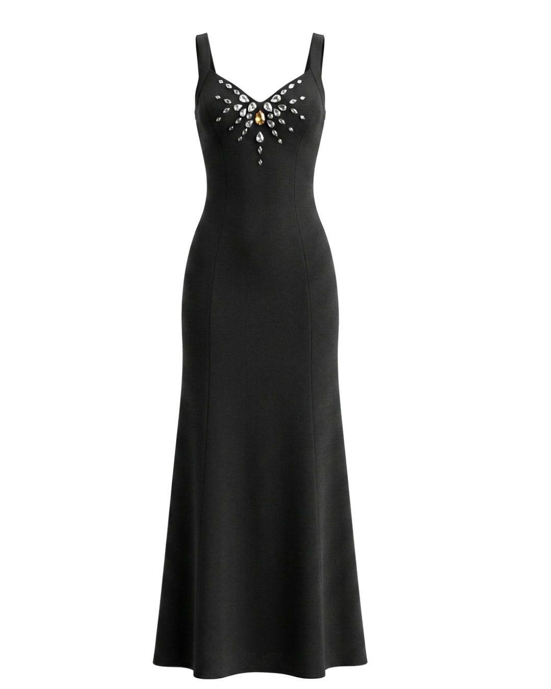 เดรสยาว Crystal Front Detail สีดำ HV2939