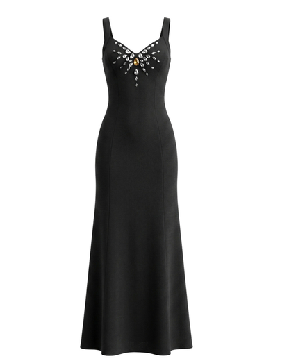 เดรสยาว Crystal Front Detail สีดำ HV2939