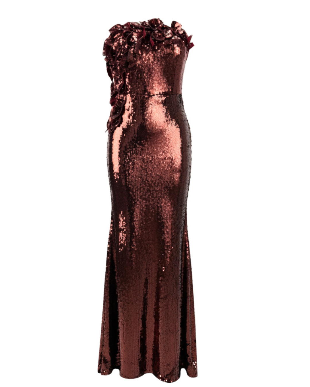 Strapless Sequin Floral Maxi Dress Brown HV2625