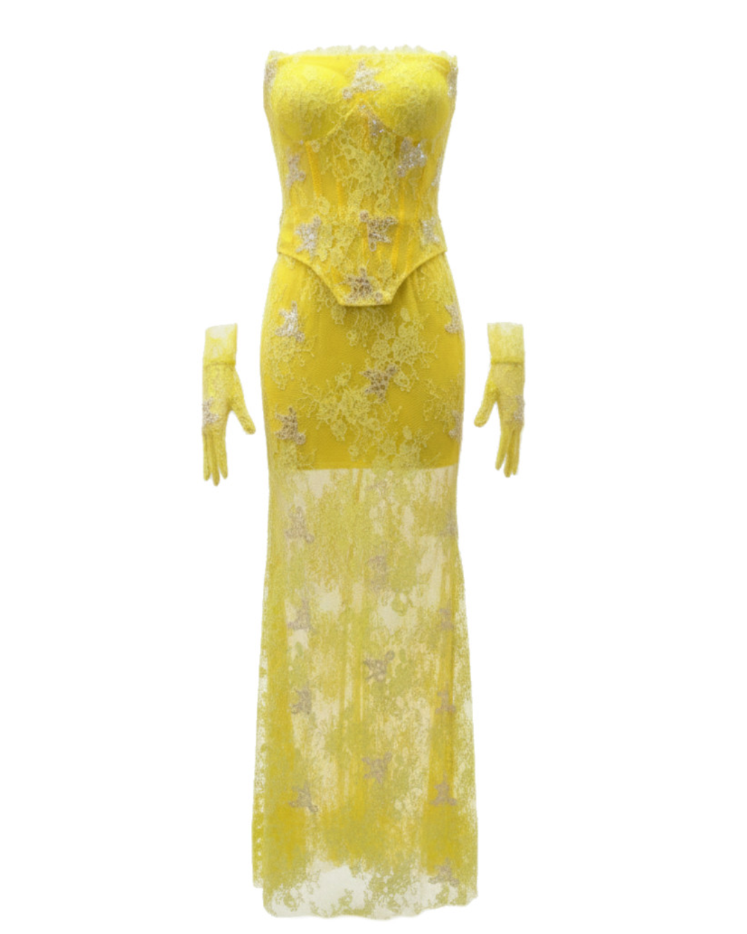 Strapless Embellished Lace Maxi Dress Yellow HV2817