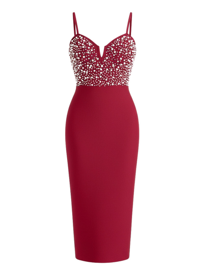 Pearl Embellished Midi Dress Red HV2549