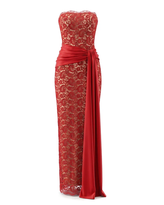Strapless Scalloped Lace Maxi Dress HV3189