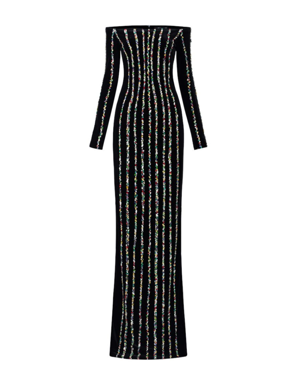 Embellished Long Sleeve Bardot Maxi Dress Black HV3024