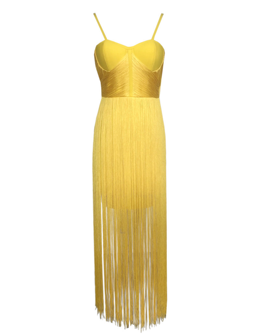 Bustier Tassel Maxi Dress Yellow HV2448