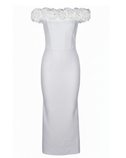 Floral Bardot Midi Dress White HV2754