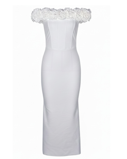 Floral Bardot Midi Dress White HV2754