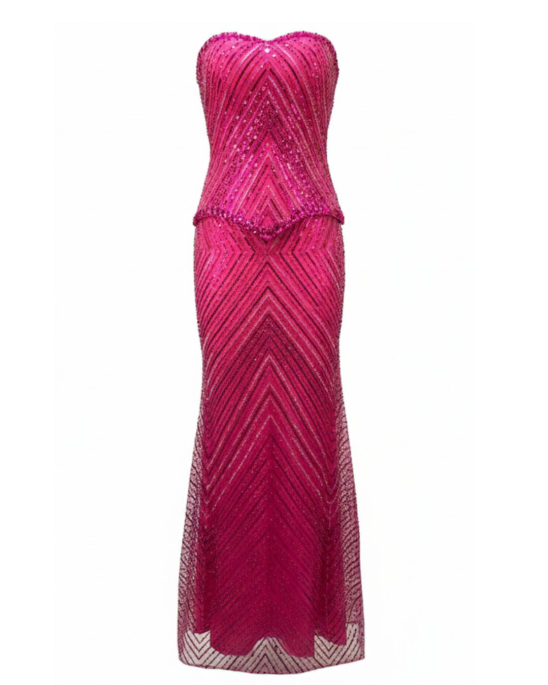 Strapless Crystal Sequin Maxi Dress Hot Pink HV2818