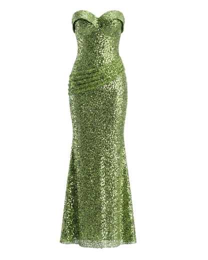 Strapless Sequin Maxi Dress Green HV3015