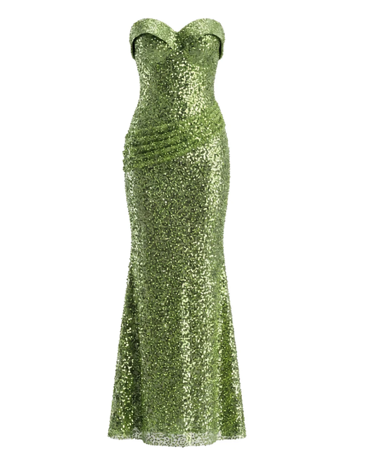 Strapless Sequin Maxi Dress Green HV3015