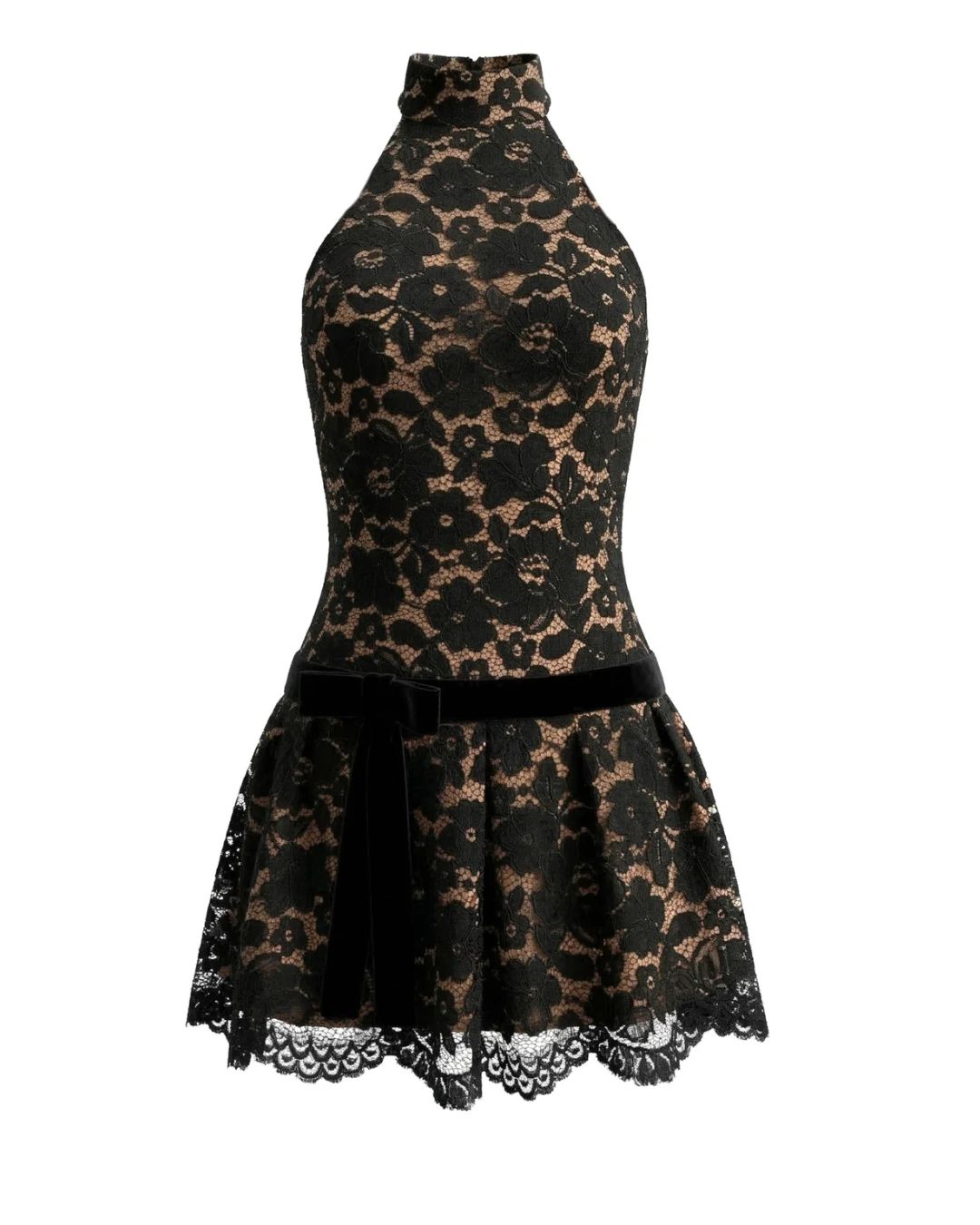 Halter Lace A Line Dress Black HV2840
