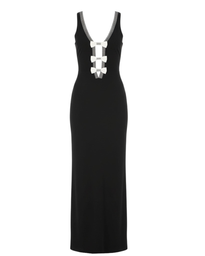 Halter Crystal Bow Detail Maxi Dress Black HV2539