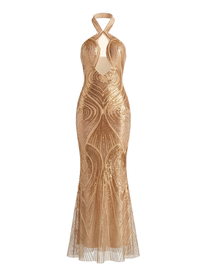Halter Sequined Maxi Dress Gold HV2858