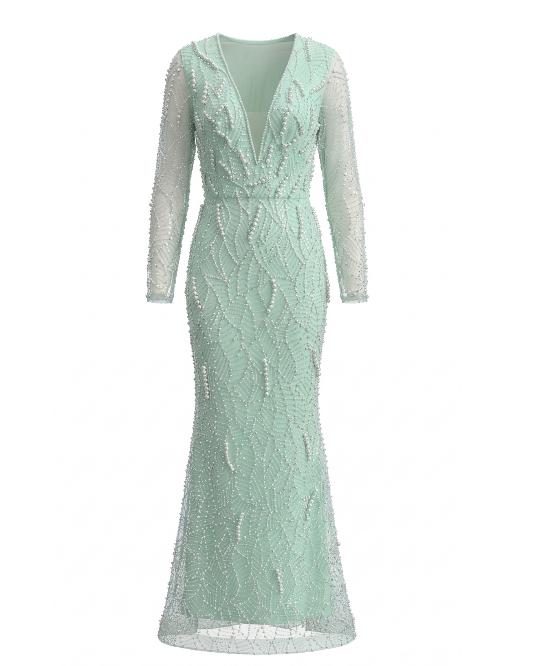 Long Sleeve Pearl Sequin Maxi Dress Green HV2859