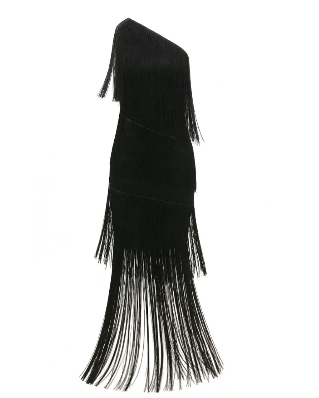 One Shoulder Tassel Maxi Dress Black HV2167