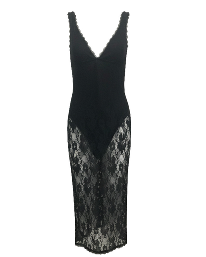 Scalloped Lace Midi Dress Black HV2627
