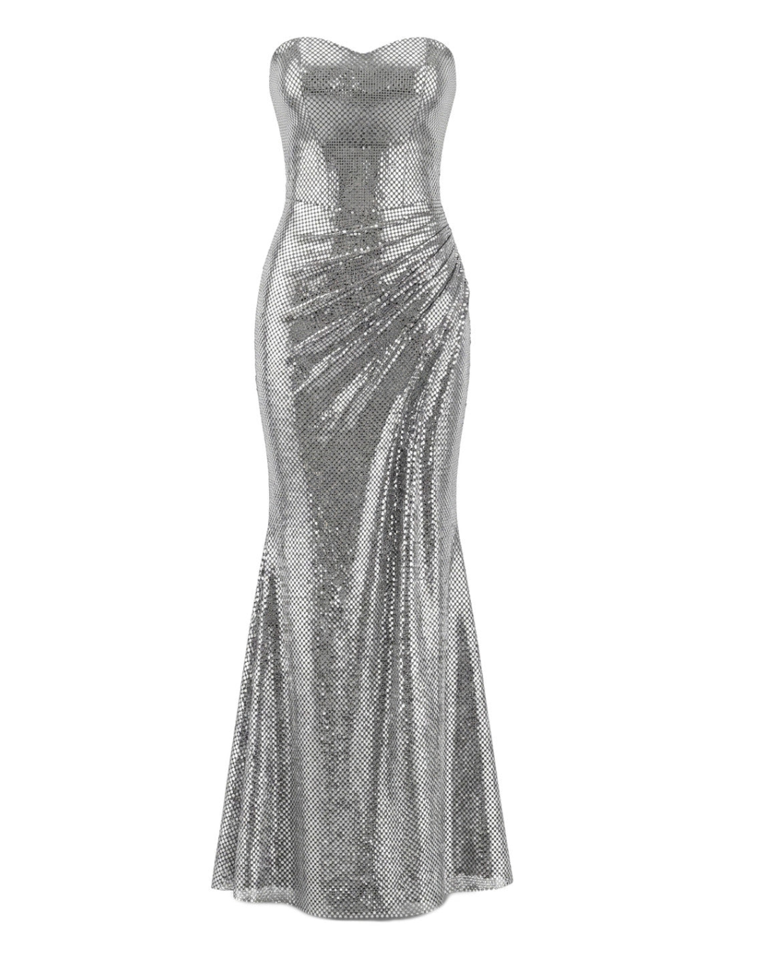 Strapless Draped Maxi Dress Silver HV3014