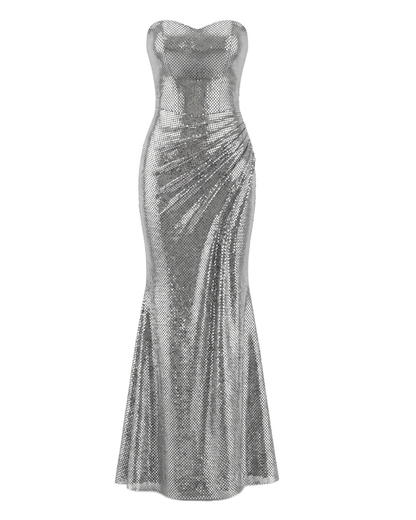 Strapless Draped Maxi Dress Silver HV3014