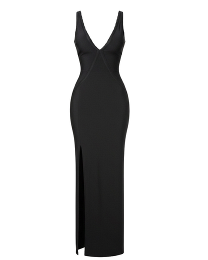 Scalloped Lace Backless Maxi Dress Black HV2421