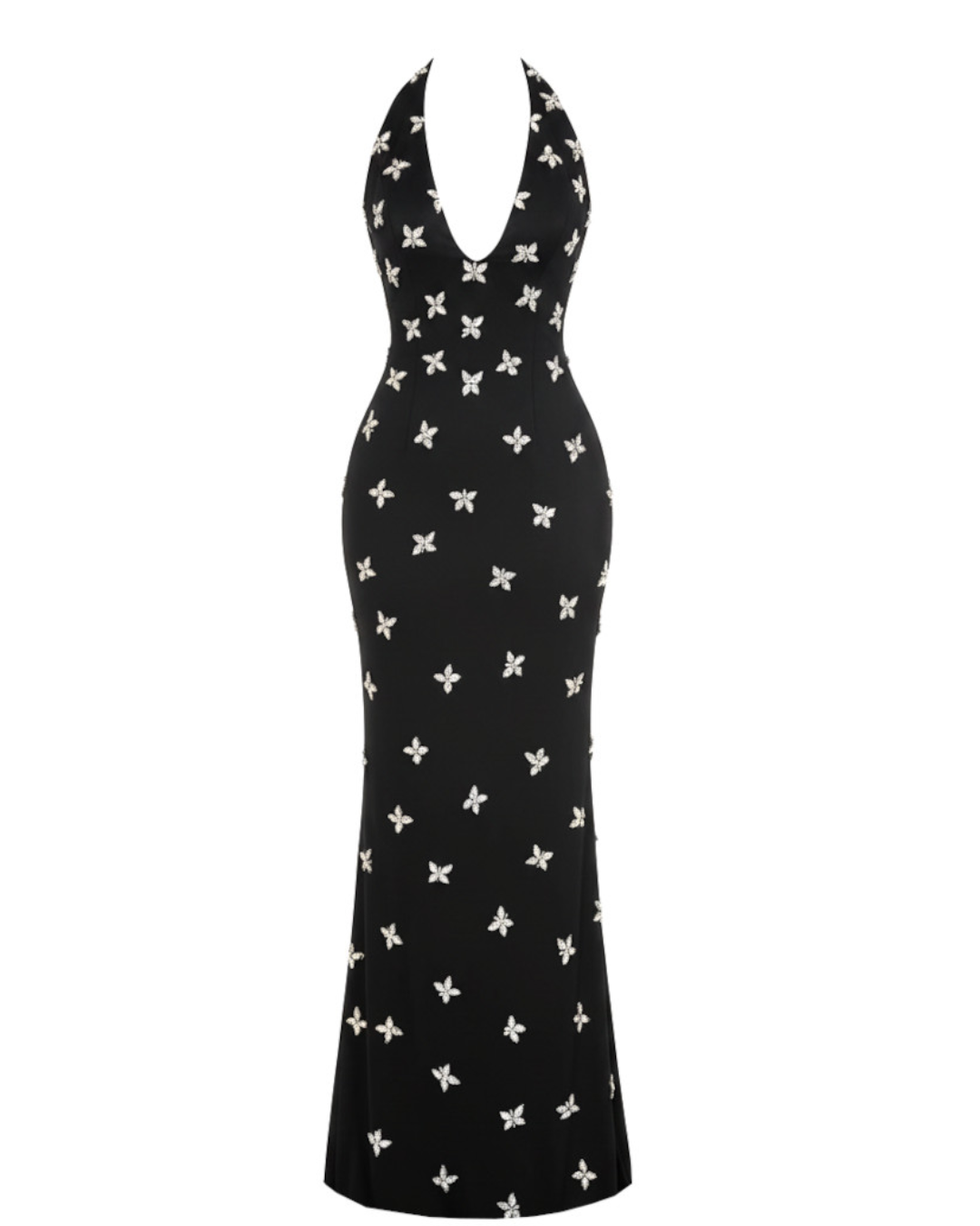 Halter Crystals Maxi Dress Black HV2341