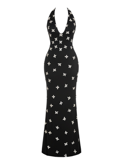 Halter Crystals Maxi Dress Black HV2341