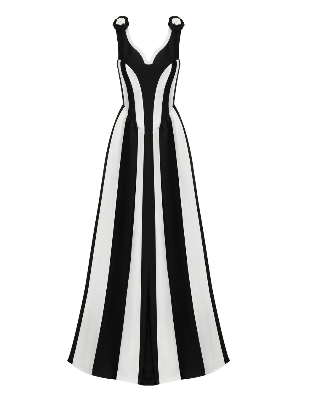 Floral Detail Corset A Line Maxi Dress Black White HV2535