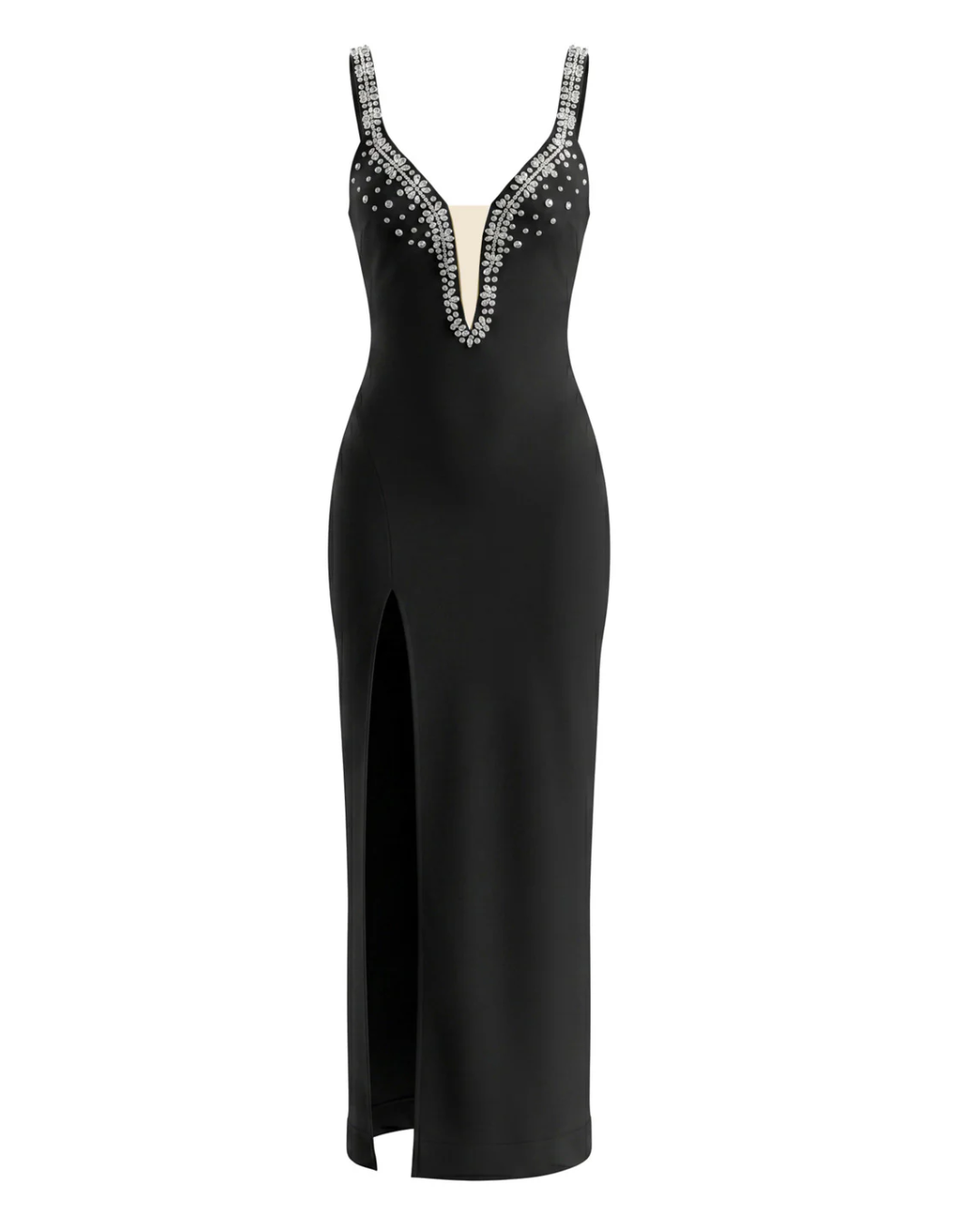 Crystal Embellished V Neck Maxi Dress Black HV3011
