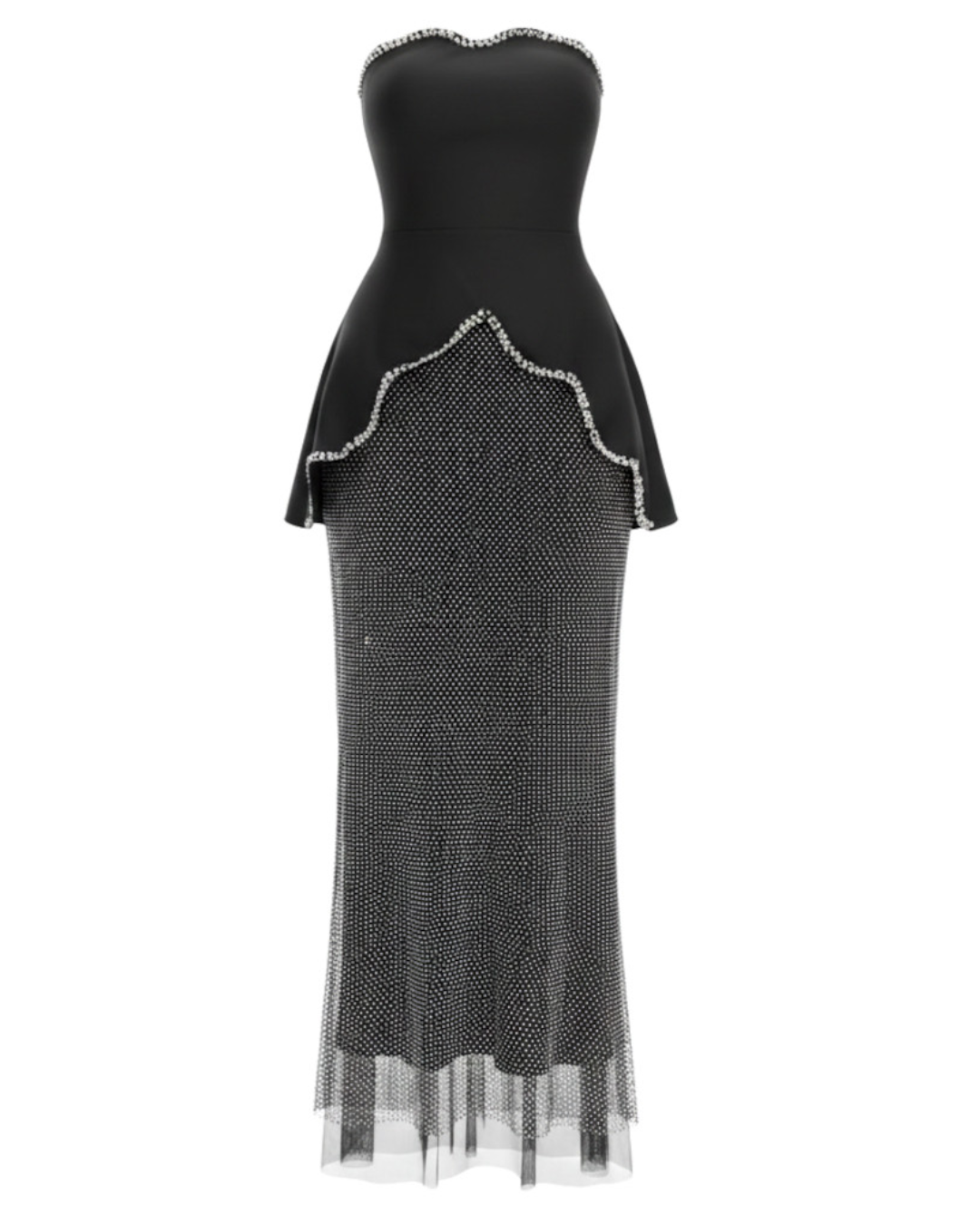 Strapless Crystal Trim Peplum Maxi Dress Gold HV2668