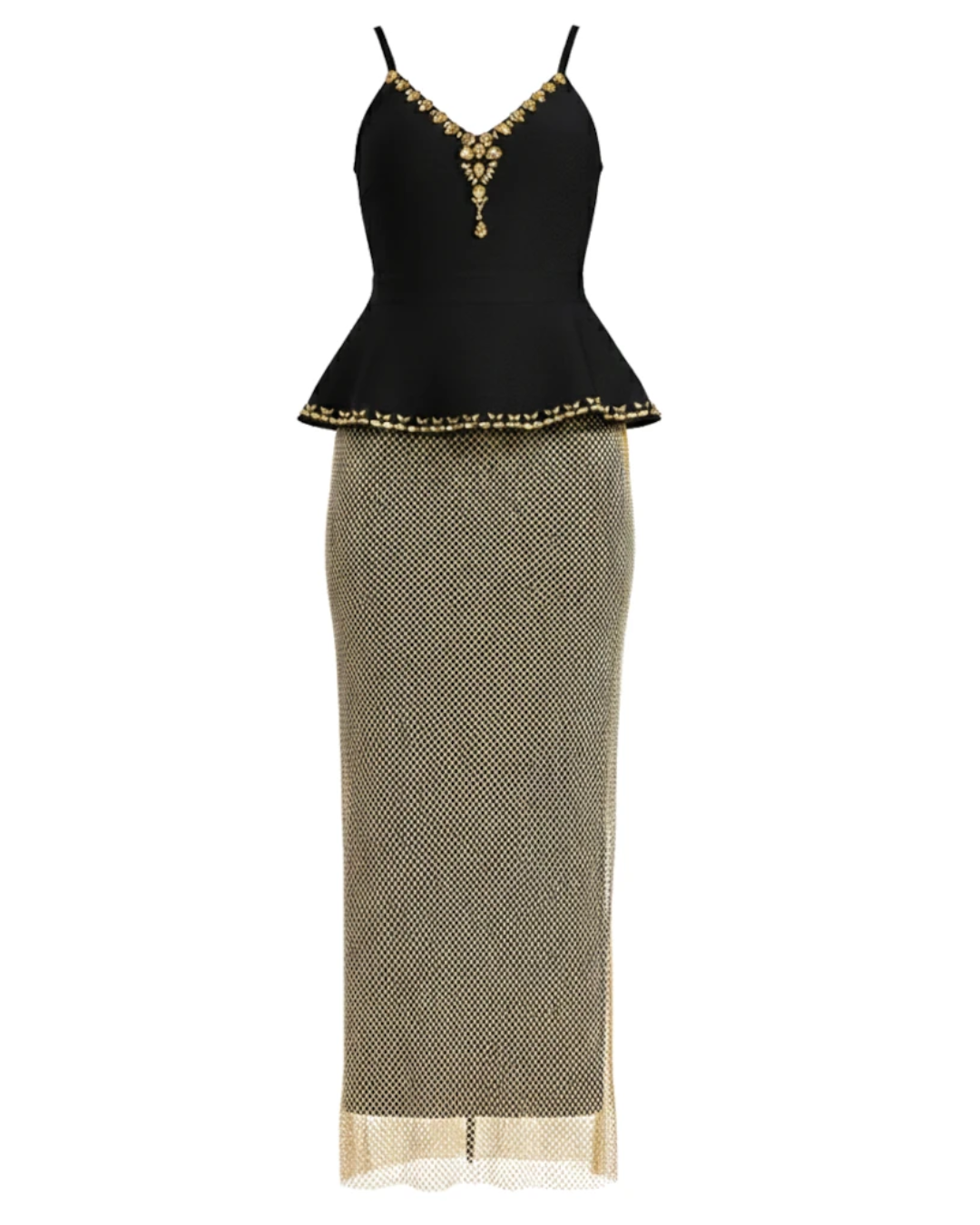 Crystal Peplum Maxi Dress Black Silver HV2669