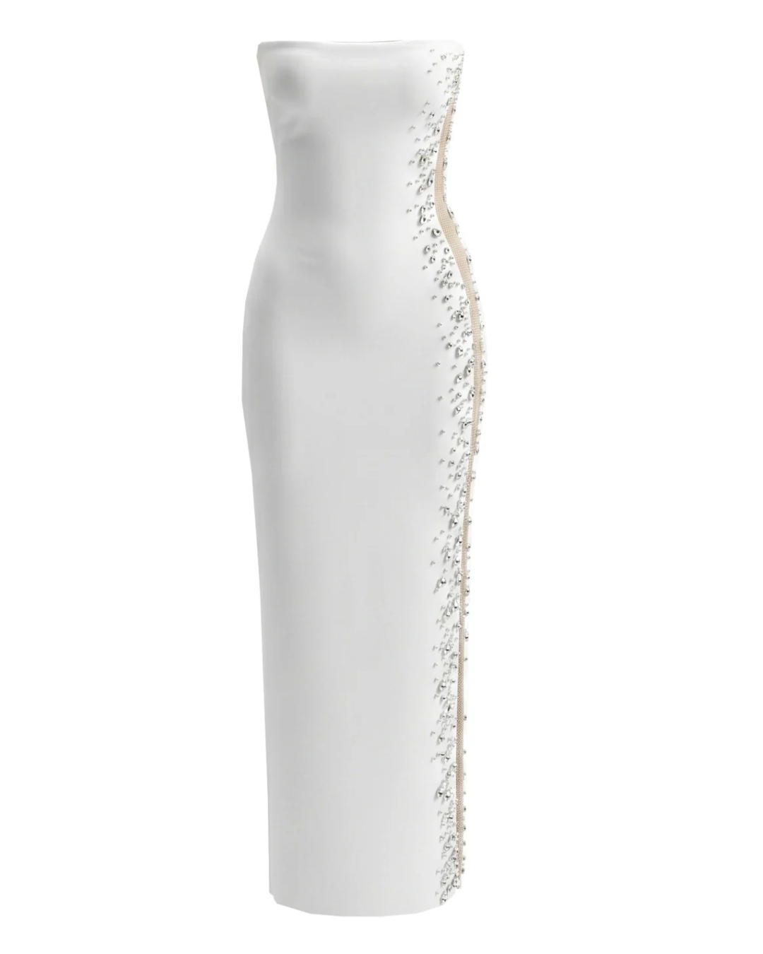 Strapless Embellished Side Maxi Dress White HV2979