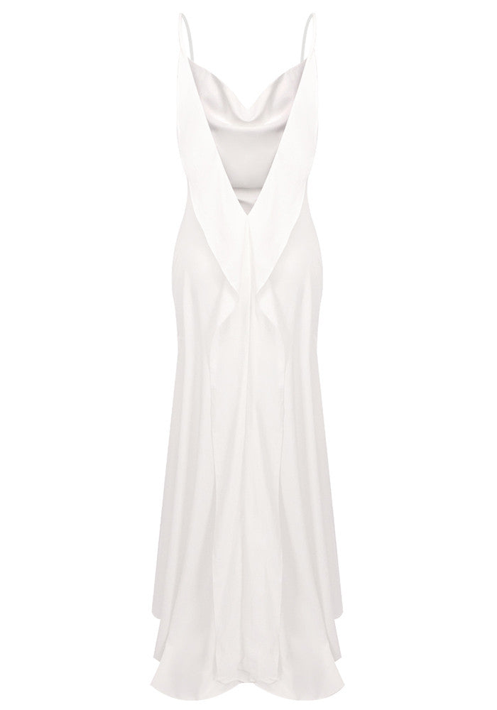 Backless A Line Maxi Dress White HV0116