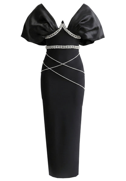 Bardot Crystal Bustier Maxi Dress Black HV2987
