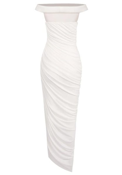 Bardot Draped Mesh Insert Maxi Dress White HV0056