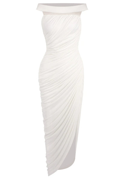 Bardot Draped Mesh Insert Maxi Dress White HV0056