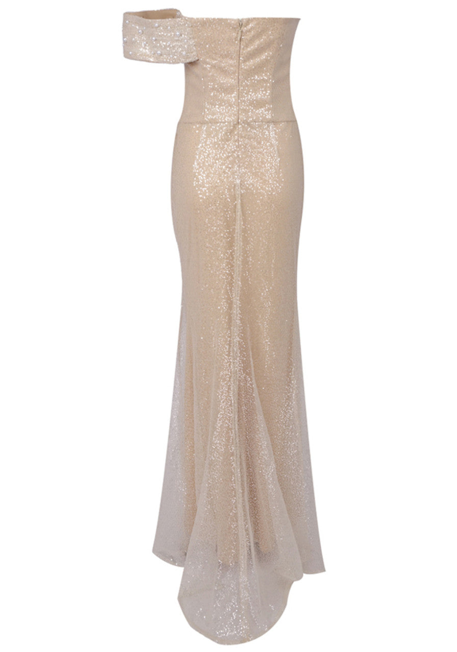 Bardot Pearl Sequin Maxi Dress Gold