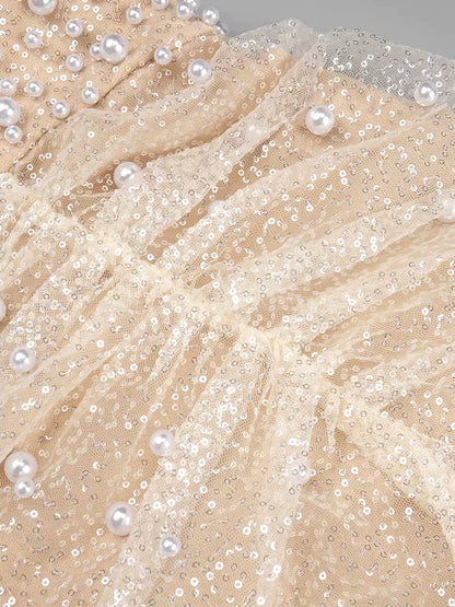 Bardot Pearl Sequin Maxi Dress Gold