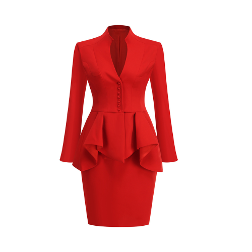 Long Sleeve Peplum Dress Red HV2635