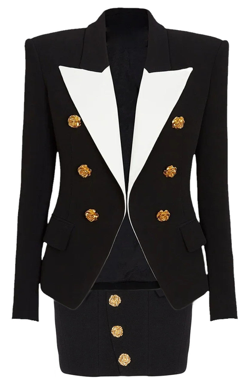 Blazer Skirt Suit Black White