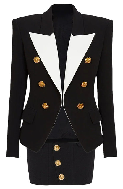 Blazer Skirt Suit Black White